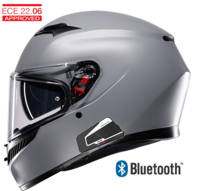 agv ece helmets K3 Full Face Bluetooth Helmet Matte Nardo Gray 600 Wh + Full Face K1 Flavum Color:Roubaix Blue