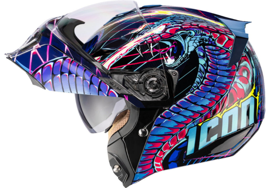 Icon Threshold Modular Helmet Synthwave Lazer Cobra Blue