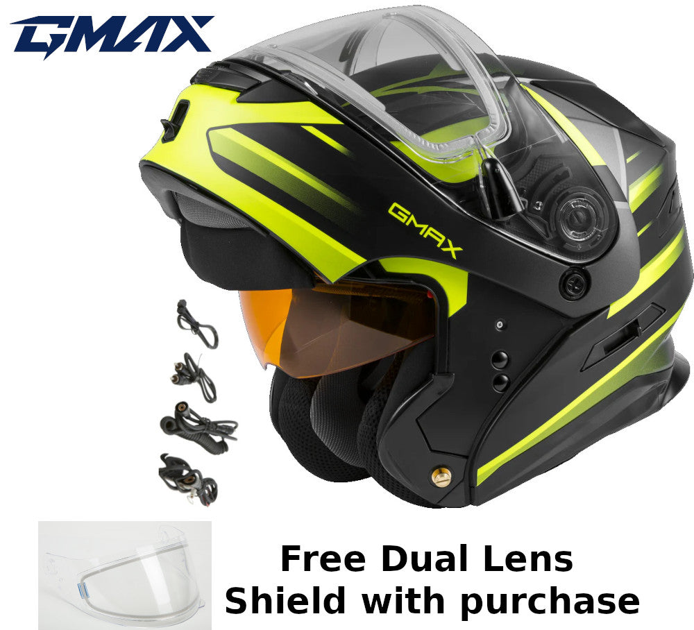 Gmax MD-01S Snow Helmet Descendant Matte Black Hi Vis Electric