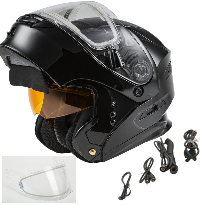 Gmax MD-01S Snow Helmet Gloss Black Electric Shield and Dual Lens