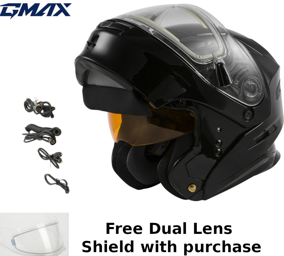 dual shield motorcycle helmet GMAX MD-01S Modular Snow Helmet W/Electric Shield Black Md