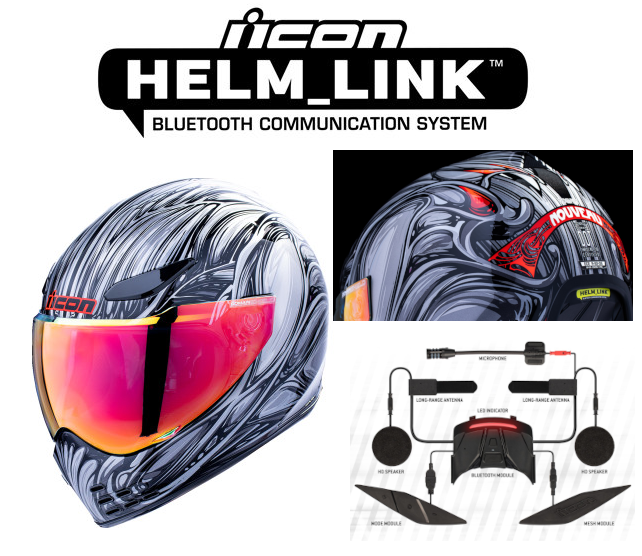 Icon Domain Bluetooth Helmet Nouveau Silver HelmLink