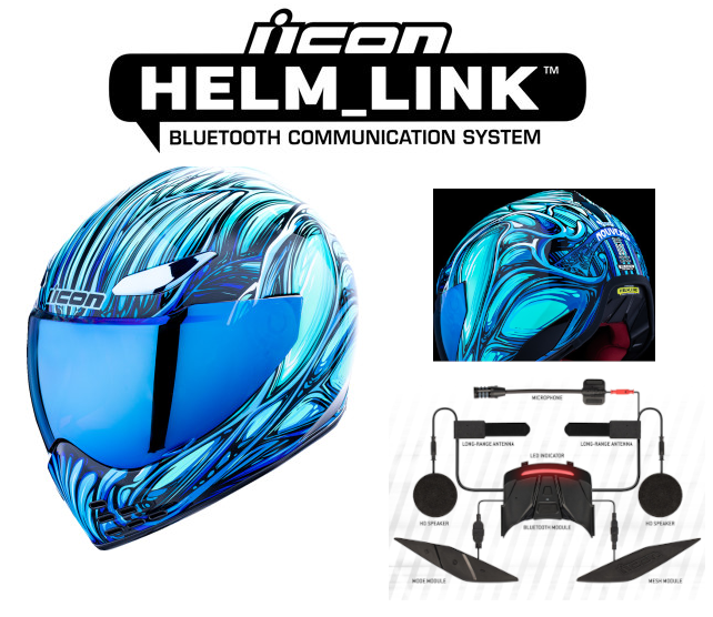 Icon Domain Bluetooth Helmet Nouveau Blue HelmLink