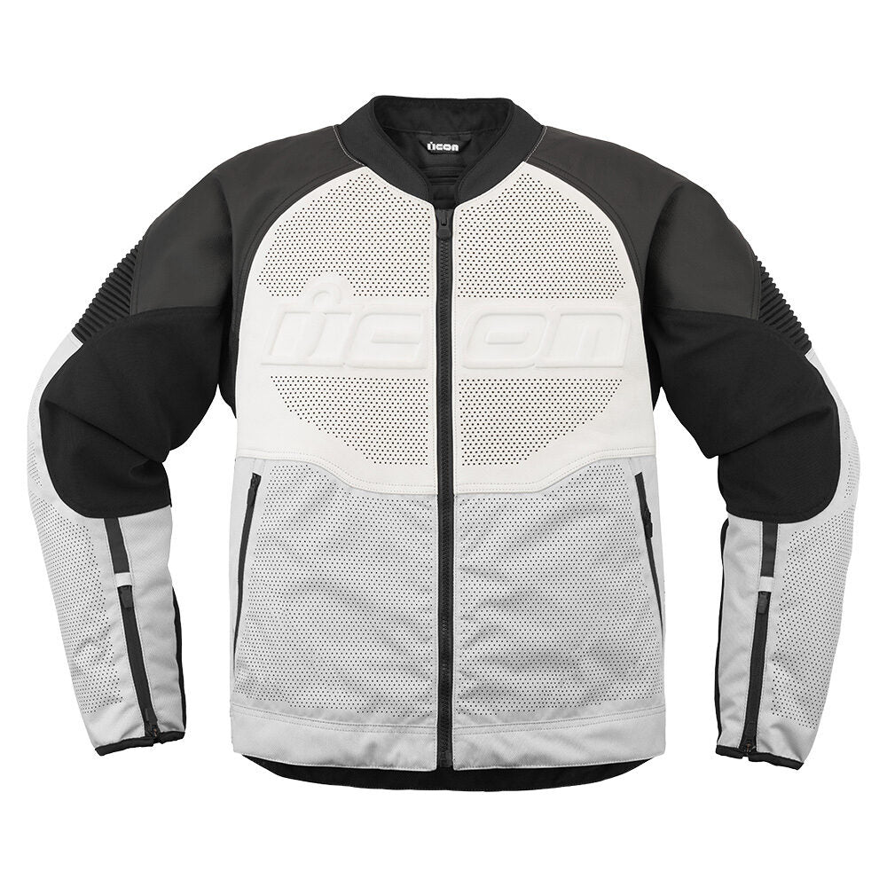 Icon Overlord 3 Leather Motorcycle Jacket White