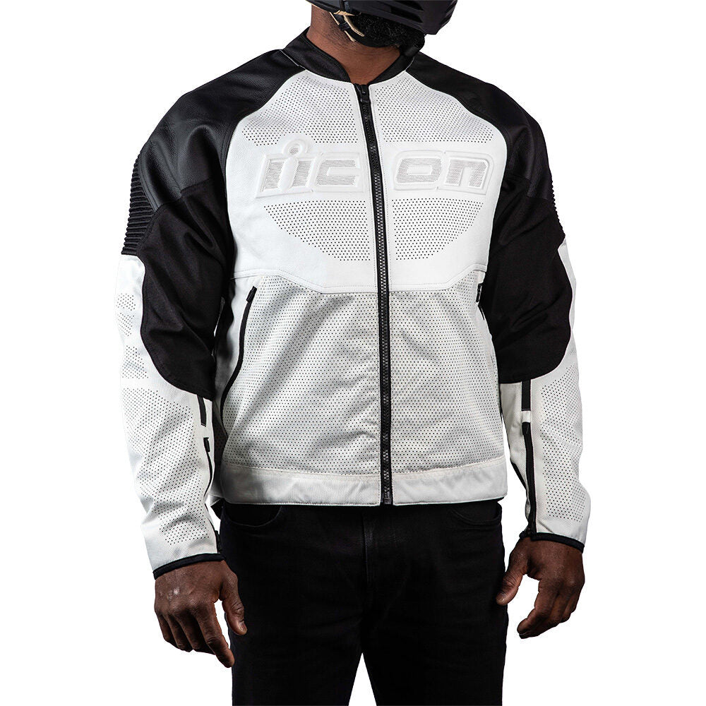 Icon Overlord 3 Leather Motorcycle Jacket White