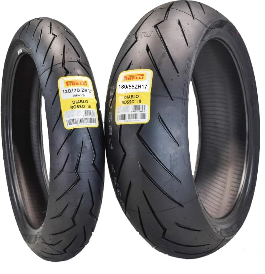 Pirelli Diablo Rosso III Motorcycle Tires 120/70 ZR17 Front & 180/55 ZR17 Rear Tire Set