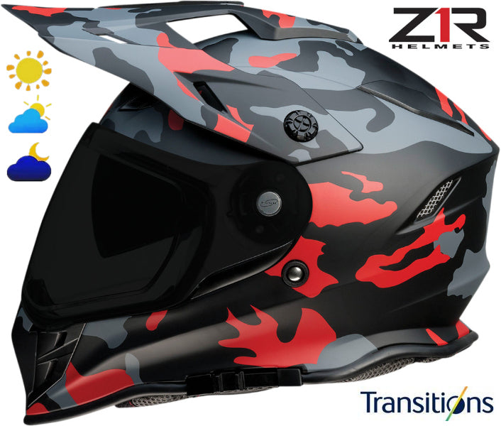 Z1R Range Dual Sport Helmet Camo Red Photochromic Shield