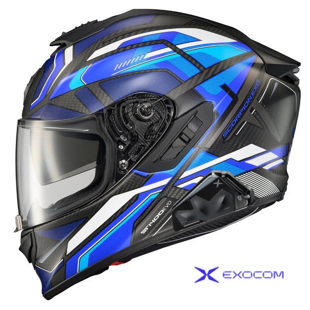 Scorpion EXO-ST1400 Carbon Bluetooth Helmet Hex Matte Blue Medium EXO-Com