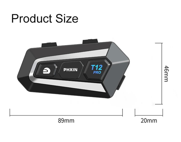PHXIN T12 Pro Mesh Bluetooth Intercom Single Sound & Music Sharing