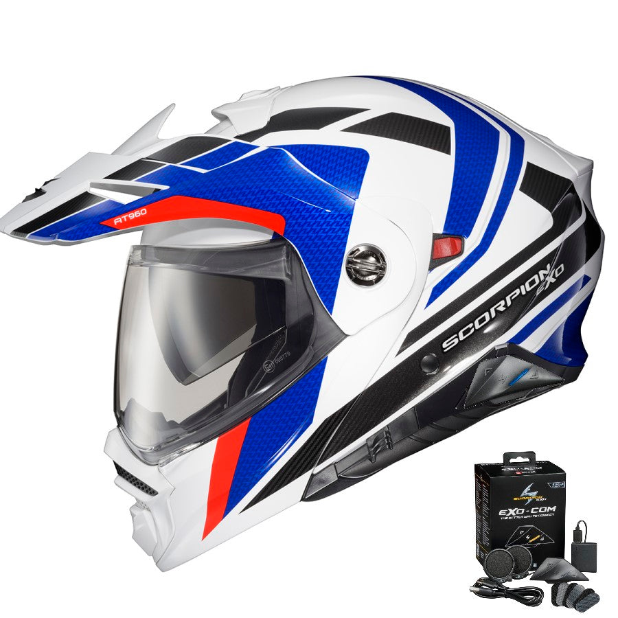 Scorpion EXO-AT960 Bluetooth Helmet EXO-Com Hicks White Blue