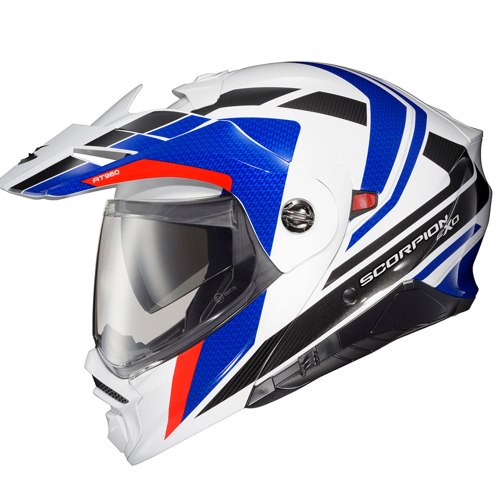 Scorpion EXO-AT960 Dual Sport Modular Helmet Hicks White Blue