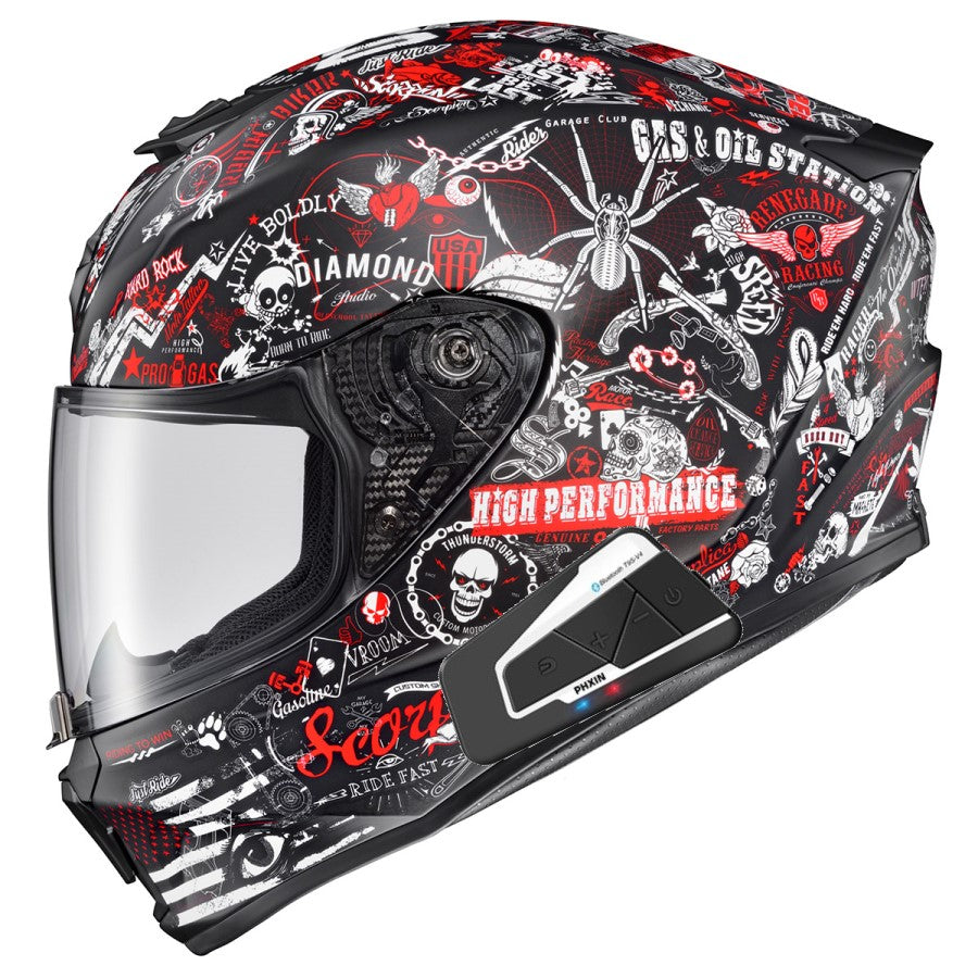 Scorpion EXO-R420 Full Face Bluetooth Helmet Shake II Graphic Red