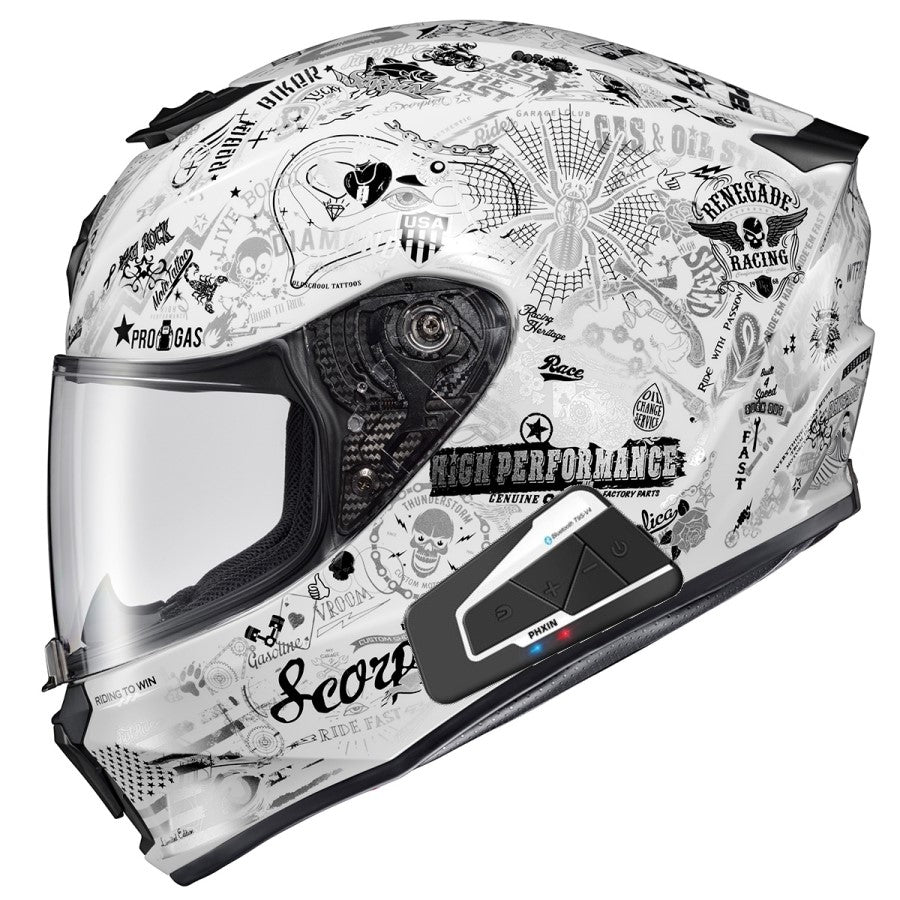 Scorpion EXO-R420 Full Face Bluetooth Helmet Shake II Graphic White