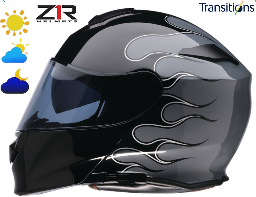 Z1R Solaris 2.0 Modular Helmet  Flame Black Gray Photochromic Shield