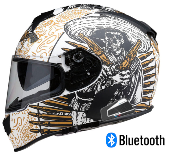 Z1R Warrant Full Face Bluetooth Helmet Sombrero White Gold