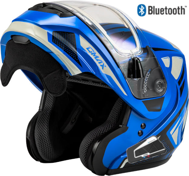 Gmax MD-04 Snow Bluetooth Helmet Sector Gloss Blue Black Electric Shield