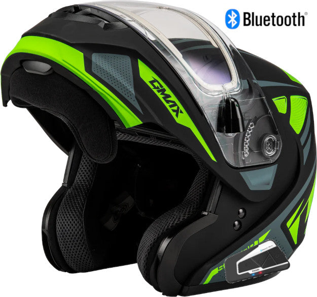 Gmax MD-04 Bluetooth Snow Helmet Sector Green White Electric Shield