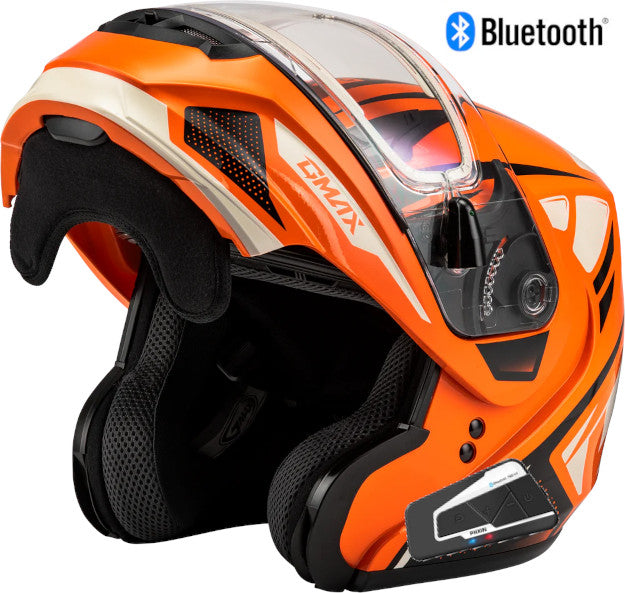 Gmax MD-04 Modular Snow Bluetooth Helmet Sector Gloss Orange Black Electric Shield