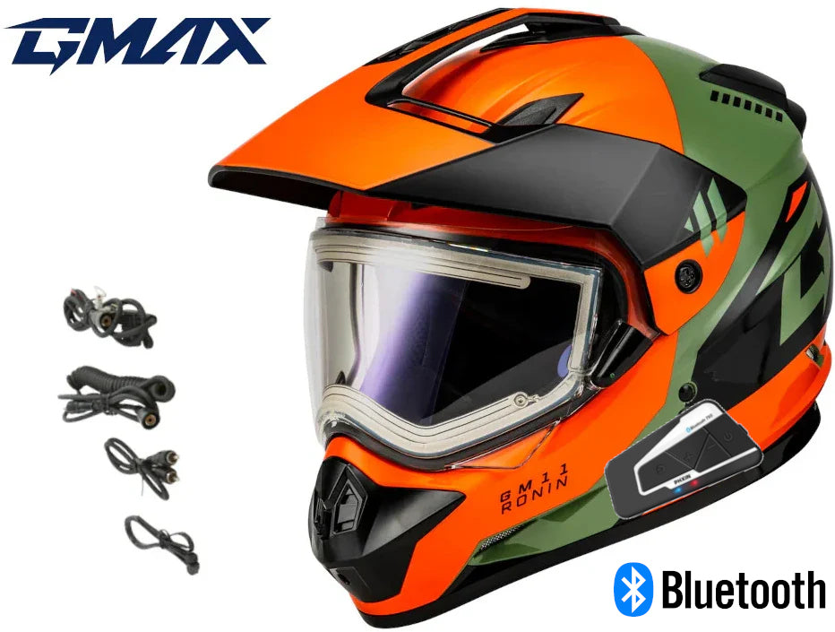 Gmax GM-11S Ronin Bluetooth Snow Helmet Orange Grey Electric Shield