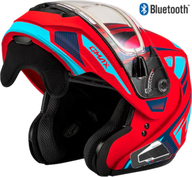 Gmax MD-04 Snow Bluetooth Helmet Sector Matte Red Blue Electric Shield