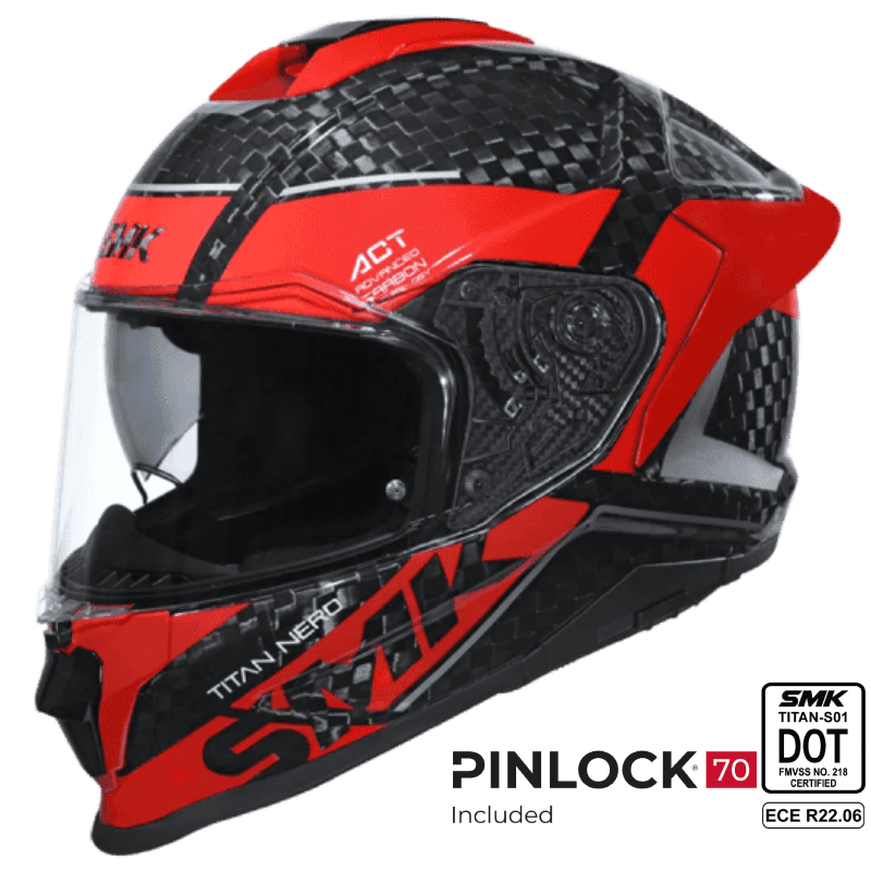 SMK Titan V2 Carbon Full Face Helmet Nero Super Red
