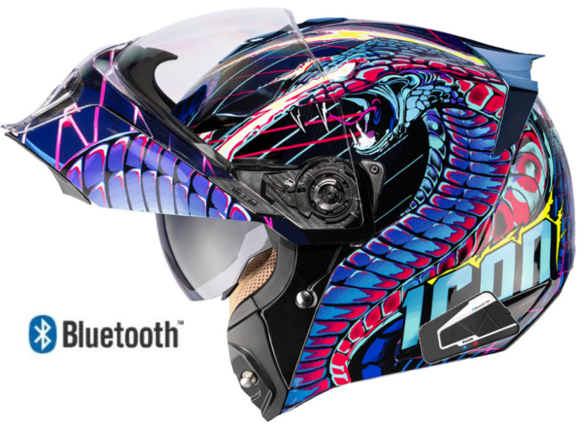 Icon Threshold Modular Bluetooth Helmet Synthwave Lazer Cobra Blue