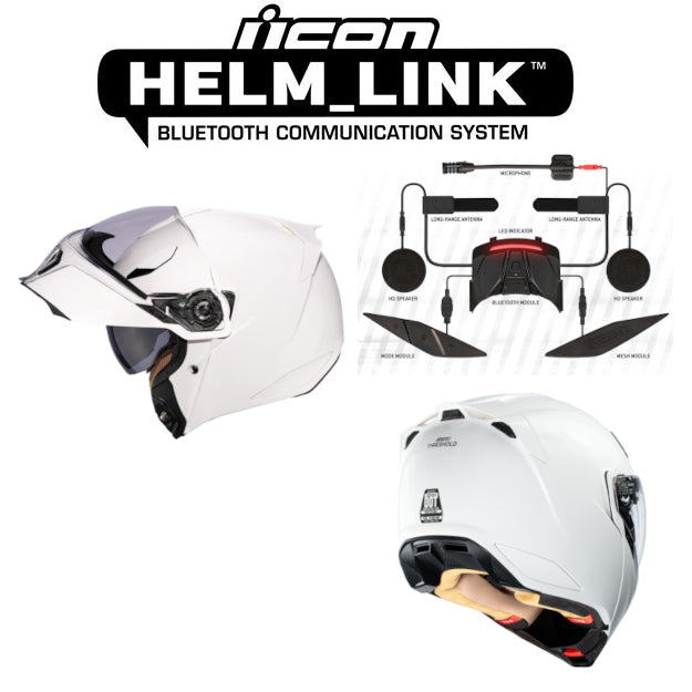 Icon Threshold Bluetooth Helmet Gloss White Helmlink