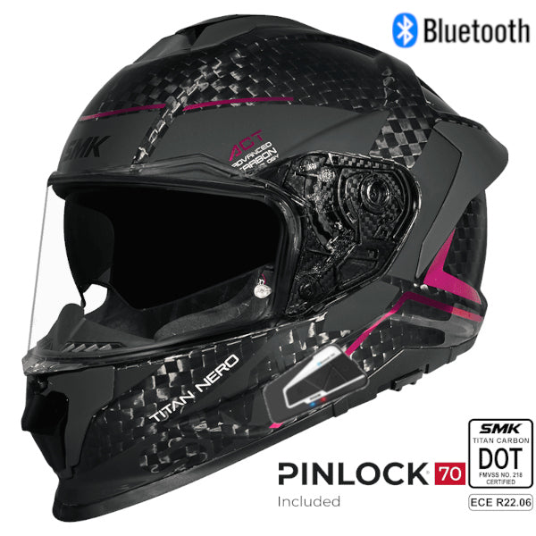 SMK Titan V2 Carbon Bluetooth Helmet Nero Magenta