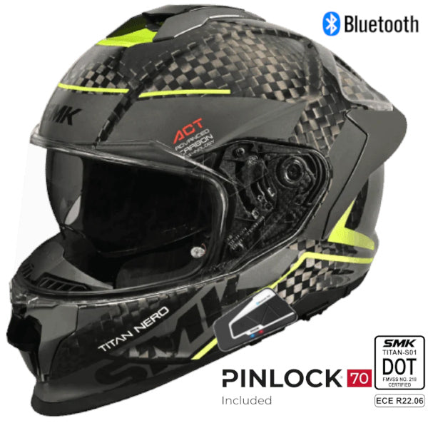 SMK Titan V2 Carbon Bluetooth Helmet Nero Hi-Vis