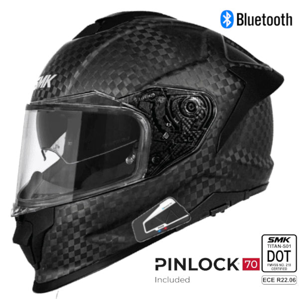 SMK Titan V2 Carbon Matte Black Bluetooth Helmet