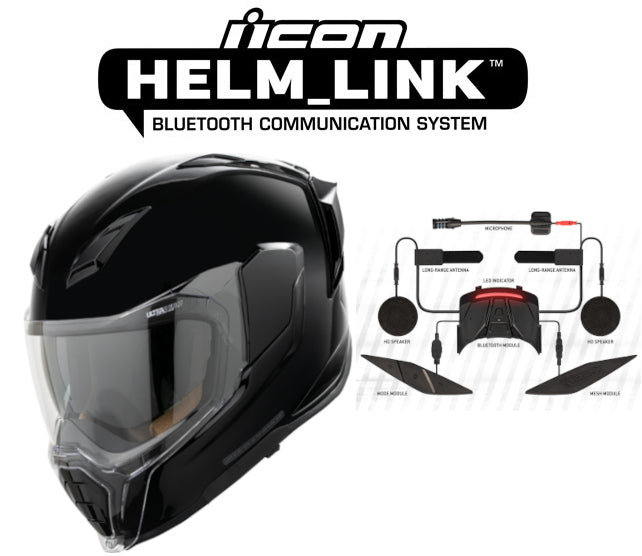 Icon Ultraflite Bluetooth Helmet Gloss Black HelmLink