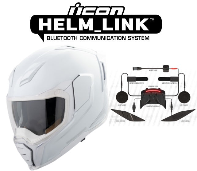 Icon Ultraflite Bluetooth Helmet Gloss White HelmLink