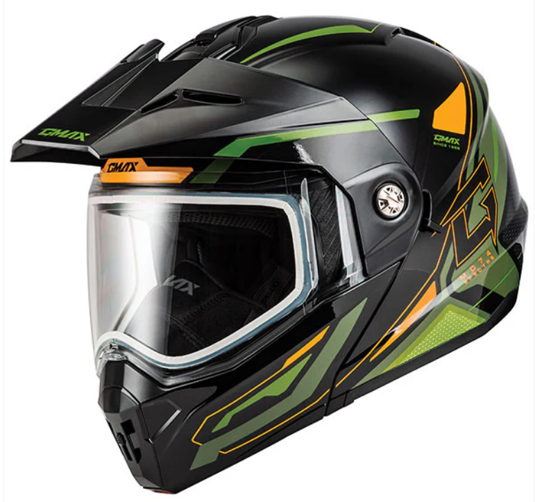 Gmax MD-74S Spectre Snow Helmet Black Green Dual Lens