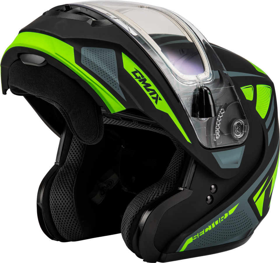 Gmax MD-04 Modular Snow Helmet Sector Green White Electric Shield