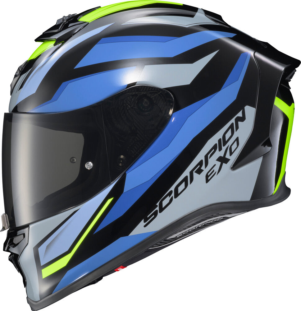 Scorpion EXO EXO-R1 Air Full Face Helmet Raven Black/Blue/Hi Viz