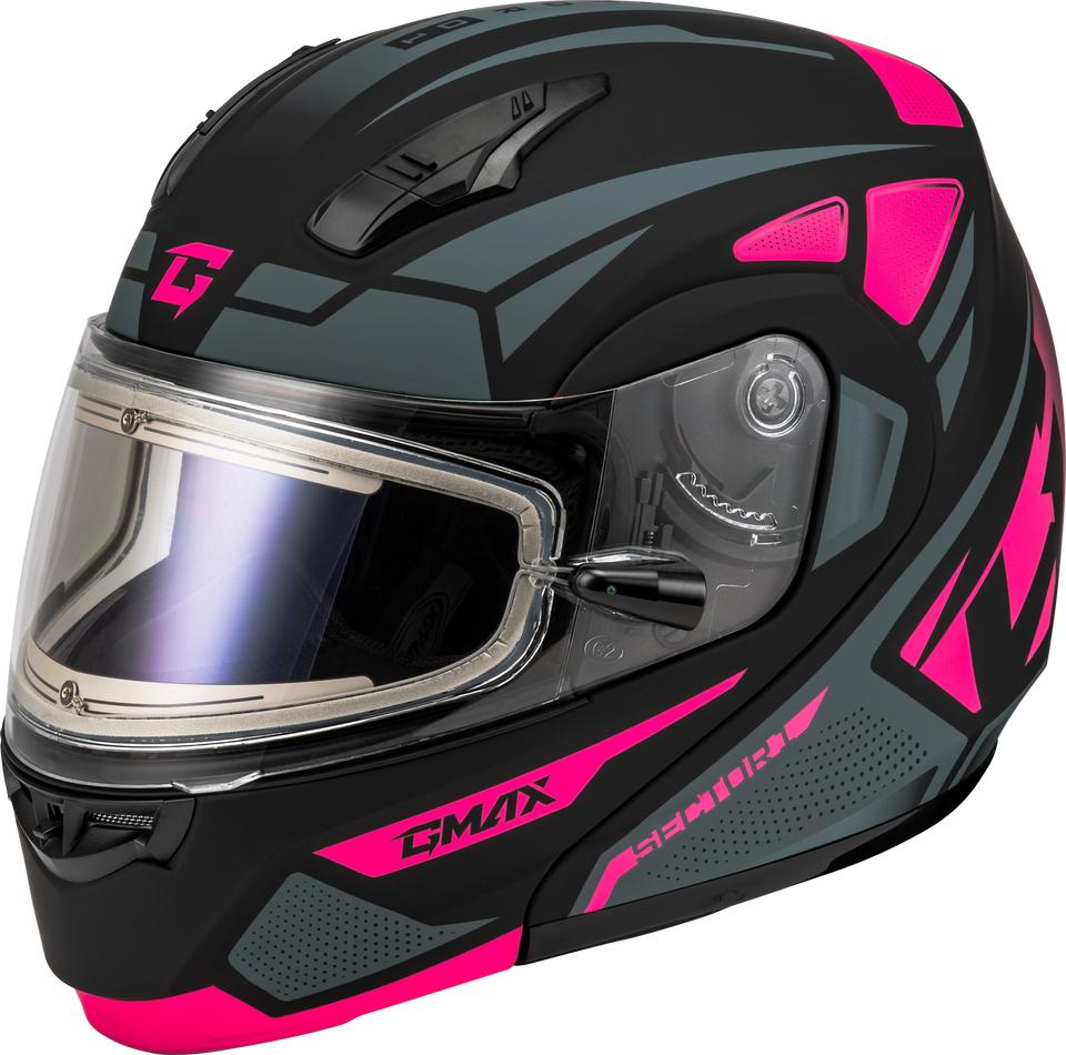 Gmax MD-04 Modular Snow Helmet Sector Matte Black Pink Electric Shield