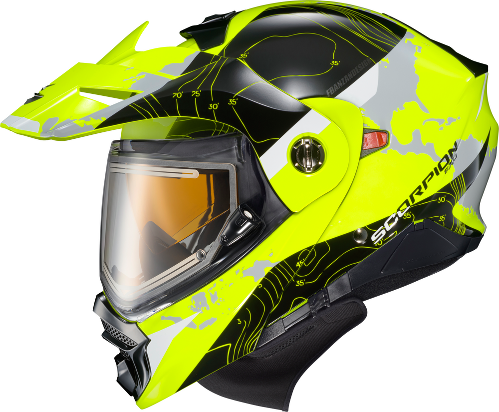Scorpion EXO-AT960 Dual Sport Snow Helmet Topographic Hi Viz Yellow Electric Shield