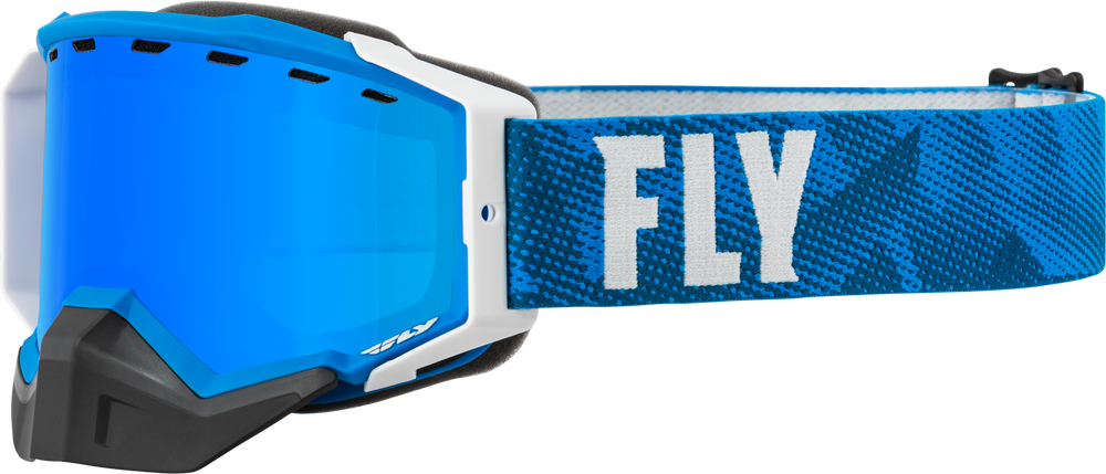 Fly Racing Zone Pro Snow Goggle Blue White - Blue Mirror Polarized Smoke Lens