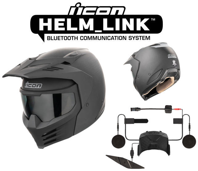 Icon Elsinore Bluetooth Helmet Monotype Black HelmLink Installed