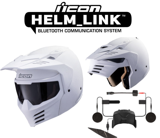 Icon Elsinore Bluetooth Helmet Monotype White HelmLink