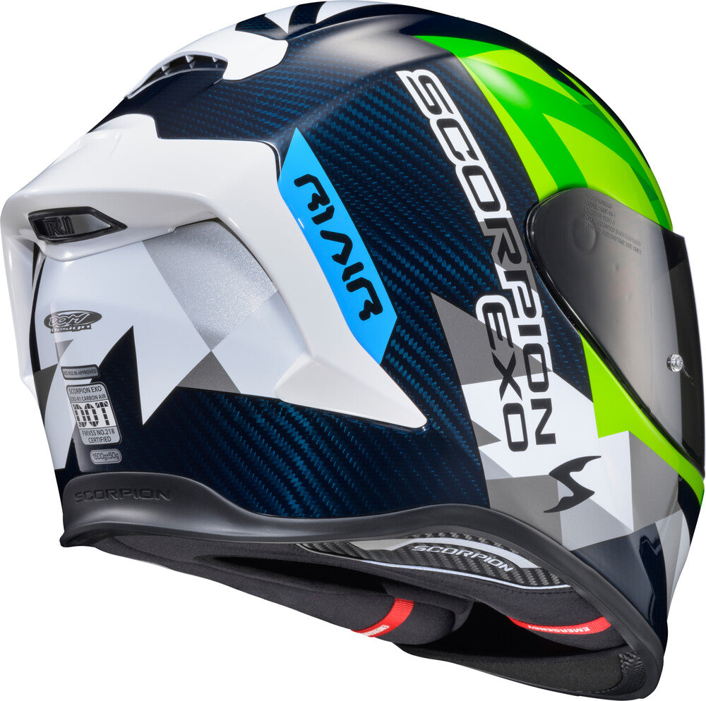 Scorpion EXO EXO-R1 Air Full Face Helmet Carbon Rastor White/Green/Blue