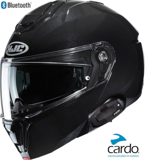 HJC i91 Modular Bluetooth Helmet Gloss Black Cardo Pack Talk S