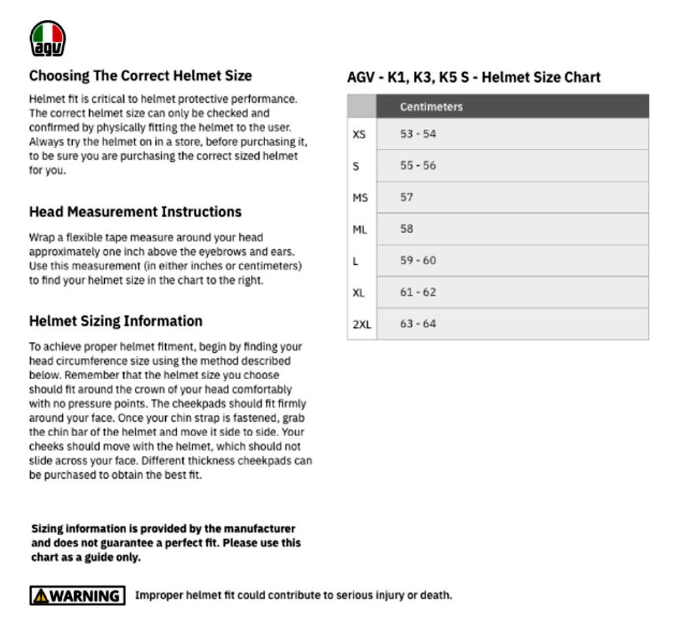 agv helmet harley sizing chart AGV K3 Birdy 2.0 Helmet Gray Yellow Red