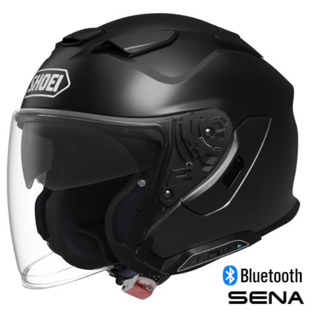 Shoei J-Cruise 3 Open Face Bluetooth Helmet Gloss Black SRL 3 Installed