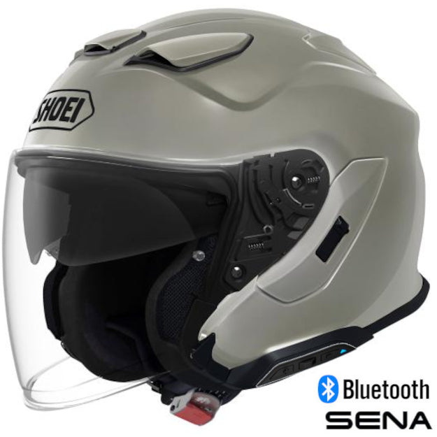 Shoei J-Cruise 3 Open Face Bluetooth Helmet Chalk Grey SRL 3 Installed