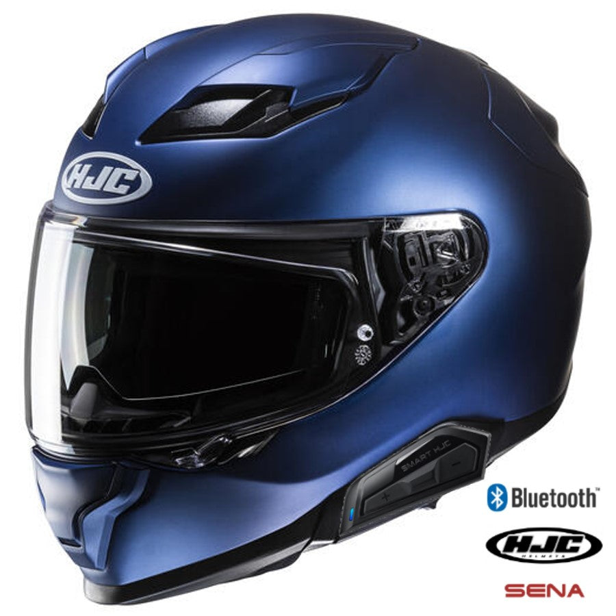 HJC F71 Full Face Bluetooth Helmet Metallic Blue 11b Installed