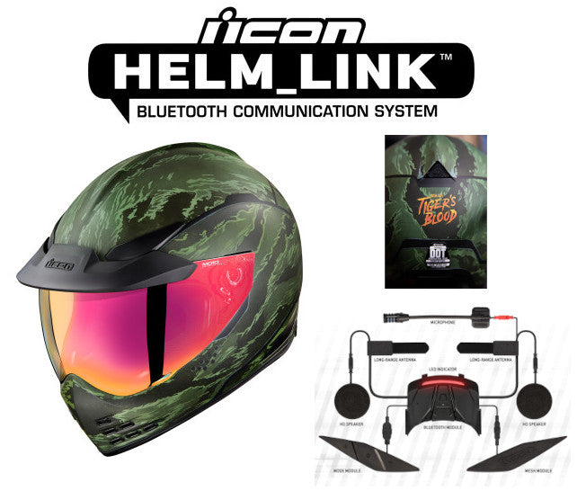 Icon Domain Bluetooth Helmet Tigers Blood Green HelmLink