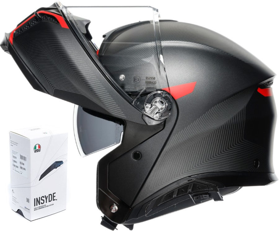 AGV Tourmodular Helmet Frequency Graphic Gunmetal/Red Cardo Insyde Installed