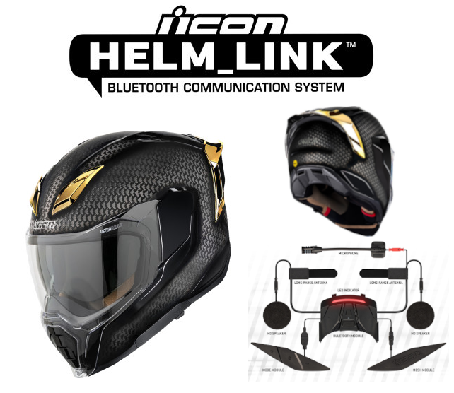 Icon Ultraflite Bluetooth Helmet Carbon MIPS Gold HelmLink