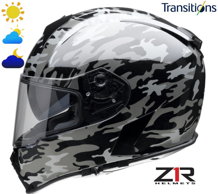Z1R Warrant Helmet Camo Black Gray Photochromic Shield